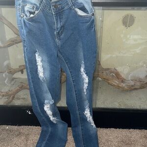 Fashion Nova Blue Distressed Skinny Jeans